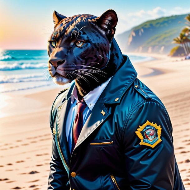 Picture of a panther in a jacket on the beach