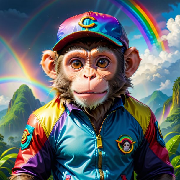 Photo d'un singe dans une casquette sur l'arc-en-ciel