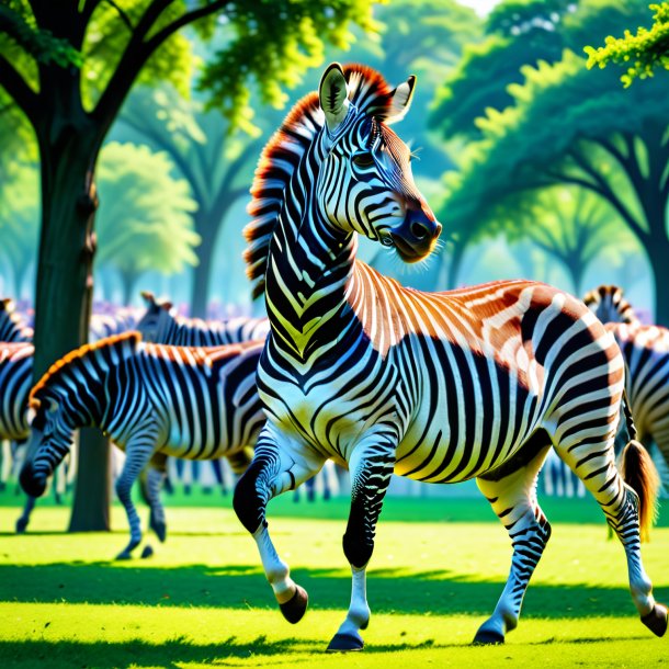 Imagem de uma dança de uma zebra no parque