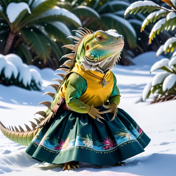 Foto de uma iguana em uma saia na neve