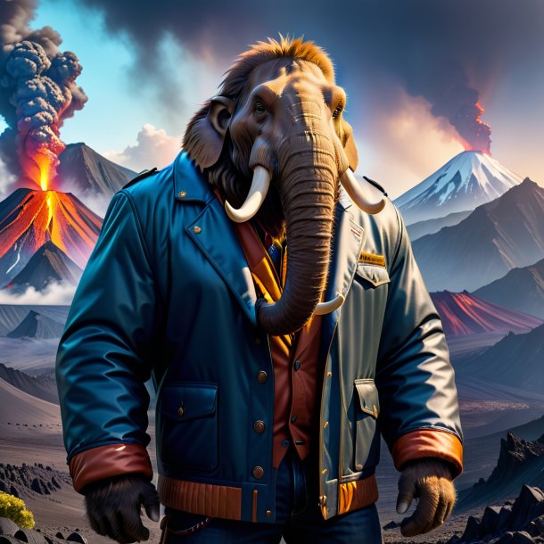 Photo of a mammoth in a jacket in the volcano