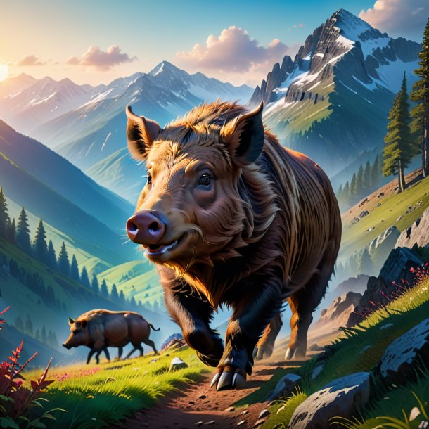 Picture of a playing of a boar in the mountains