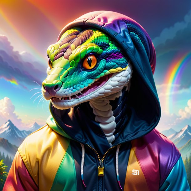 Picture of a snake in a hoodie on the rainbow