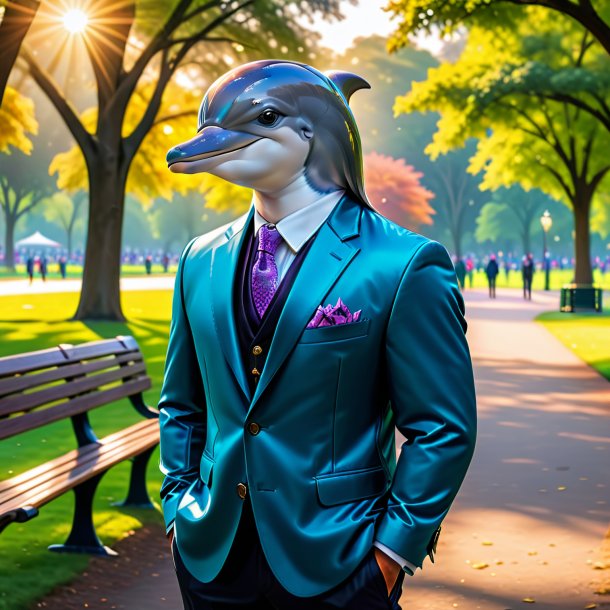 Picture of a dolphin in a jacket in the park