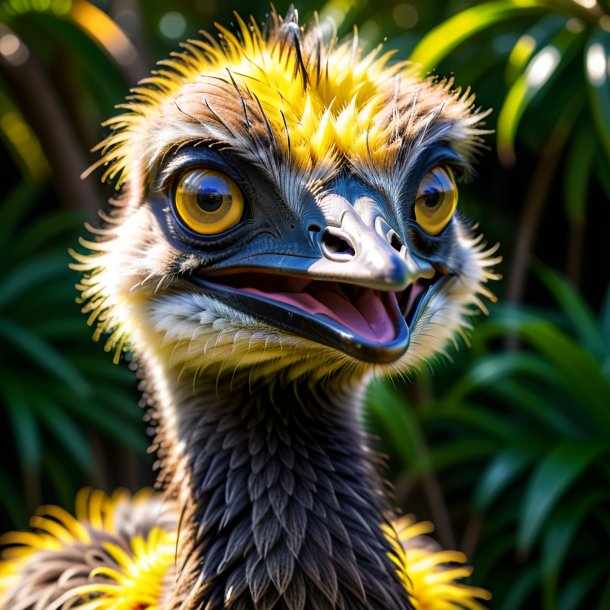 Imagem de um emu sorridente amarelo