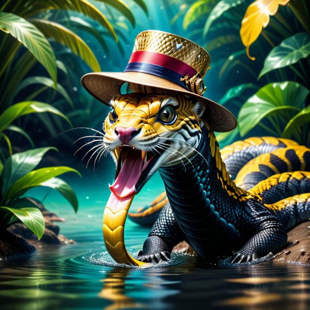 Picture of a king cobra in a hat in the water