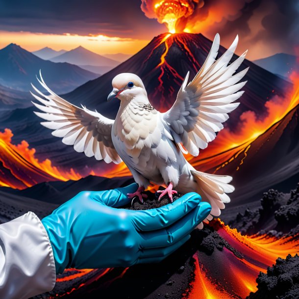 Pic of a dove in a gloves in the volcano