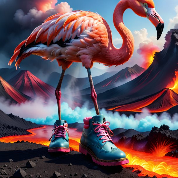 Picture of a flamingo in a shoes in the volcano