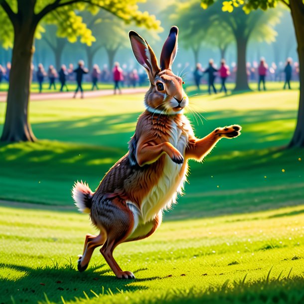 Picture of a dancing of a hare in the park