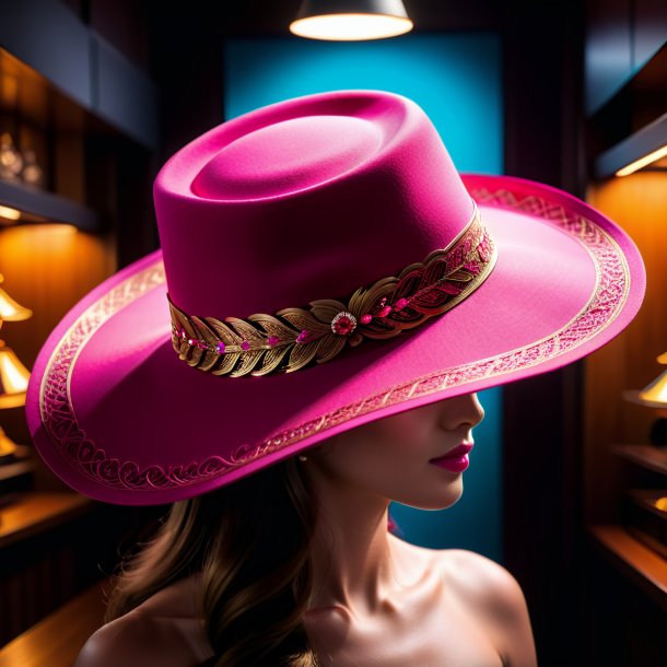 Fotografía de un sombrero rosa caliente de papel