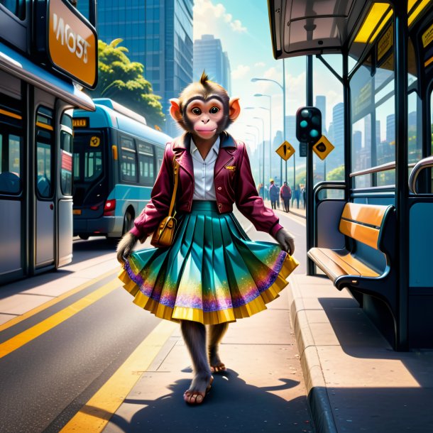 Illustration of a monkey in a skirt on the bus stop