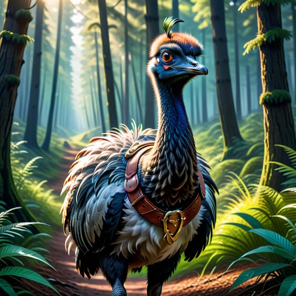 Illustration of a emu in a belt in the forest