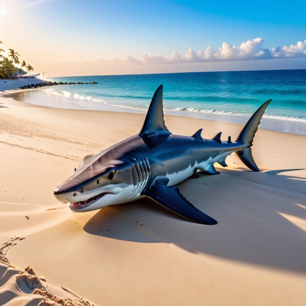 Pic of a resting of a hammerhead shark on the beach