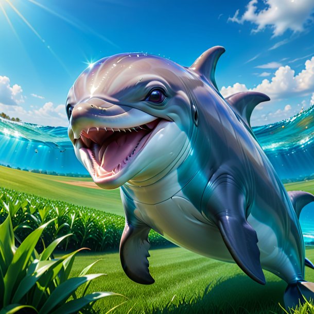 Pic of a smiling of a dolphin on the field