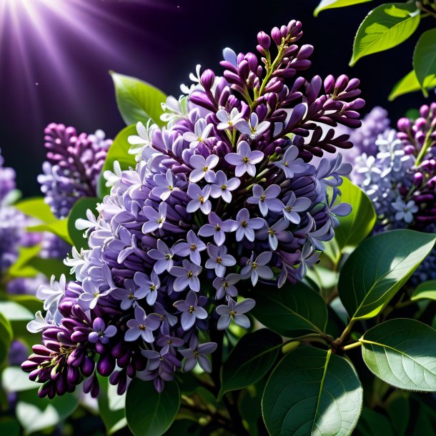 "depicting of a black lilac, white"