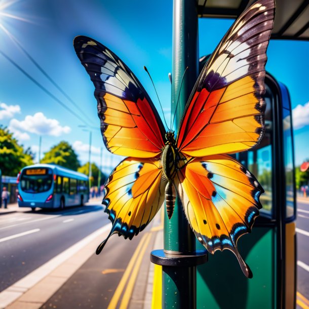 Foto de una sonrisa de una mariposa en la parada de autobús