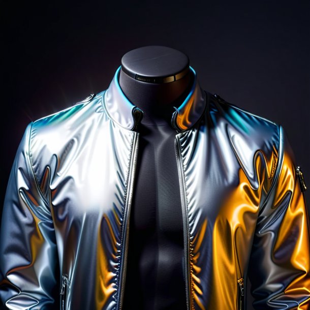 Portrait of a silver jacket from polyethylene