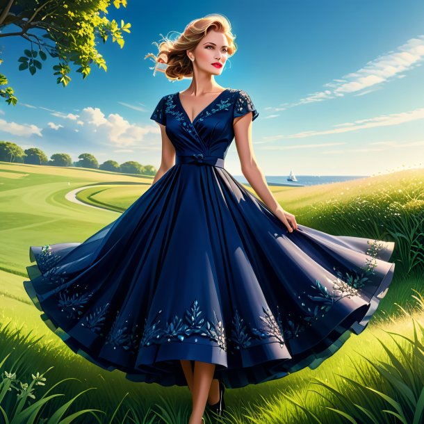 Illustration of a navy blue dress from grass