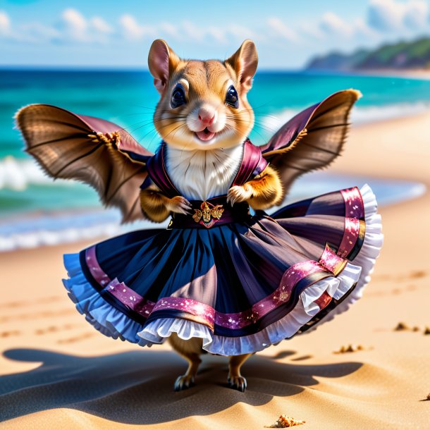 Pic d'un écureuil volant dans une jupe sur la plage