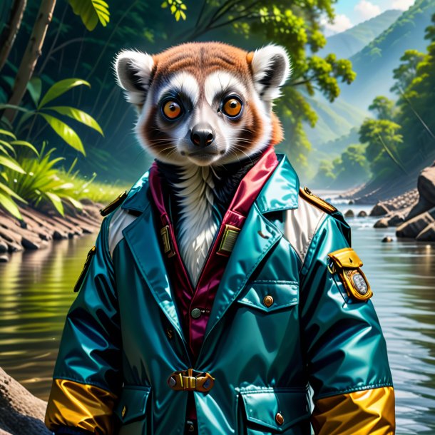 Illustration of a lemur in a jacket in the river