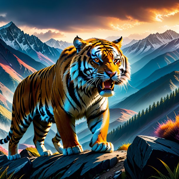 Picture of a threatening of a tiger in the mountains