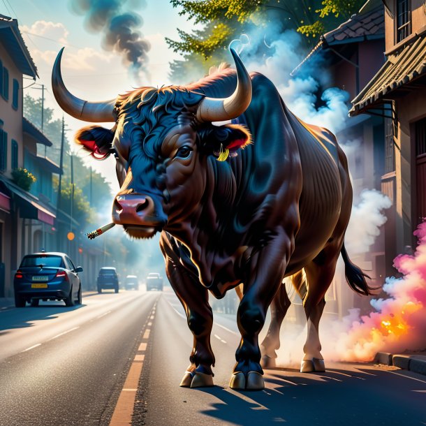 Picture of a smoking of a bull on the road