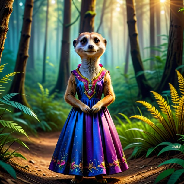 Picture of a meerkat in a dress in the forest