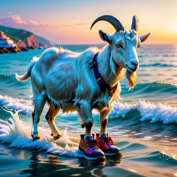 Pic of a goat in a shoes in the sea