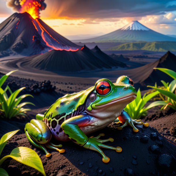 Photo of a resting of a frog in the volcano