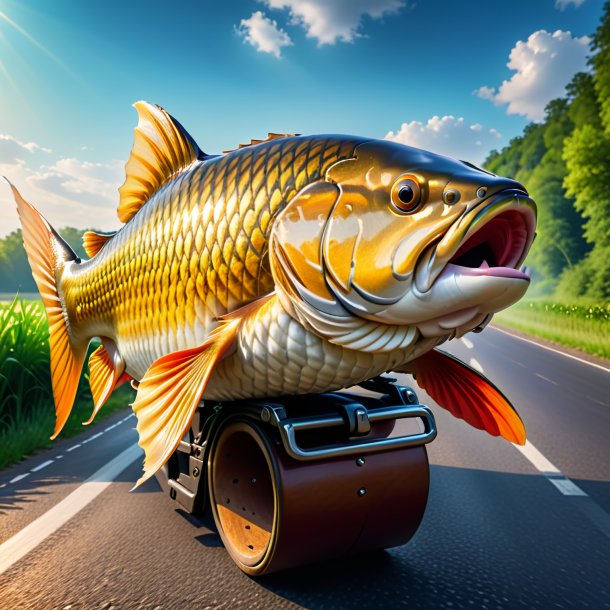 Image of a carp in a belt on the road