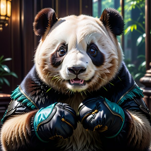 Pic of a giant panda in a black gloves