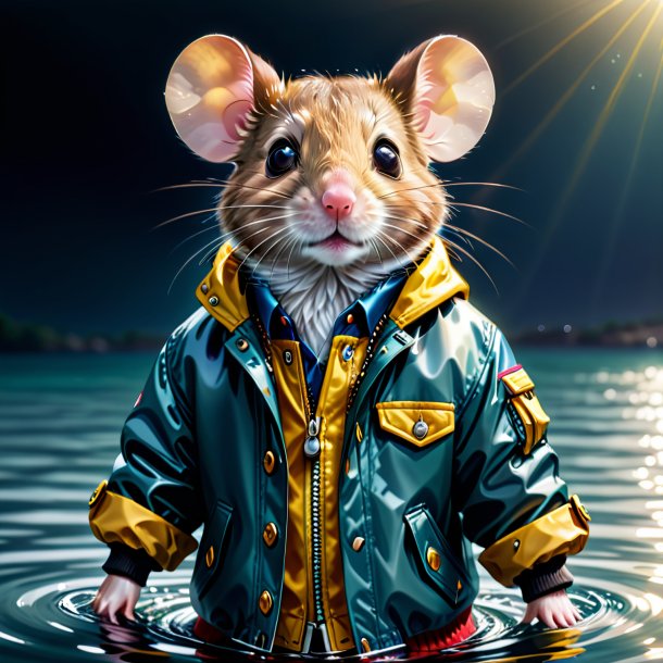 Drawing of a mouse in a jacket in the water