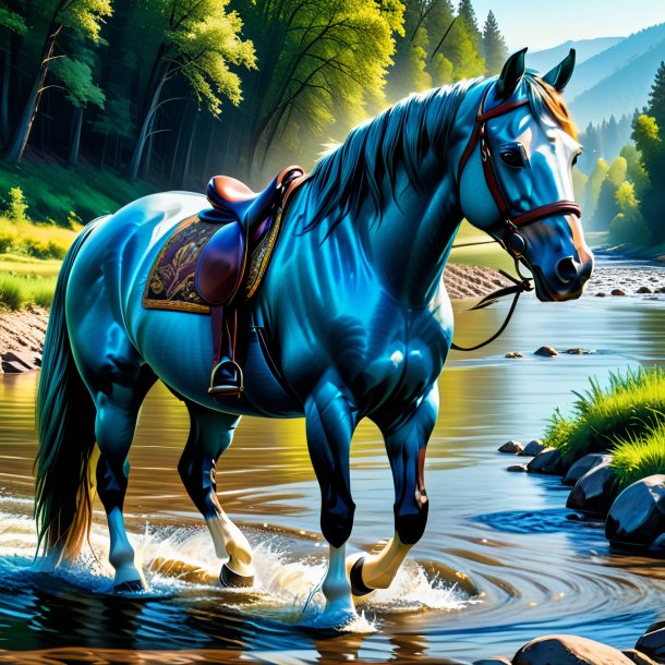 Drawing of a horse in a trousers in the river