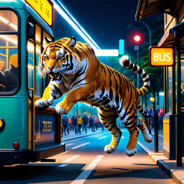 Pic of a jumping of a tiger on the bus stop