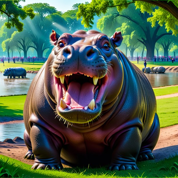 Pic of a crying of a hippopotamus in the park