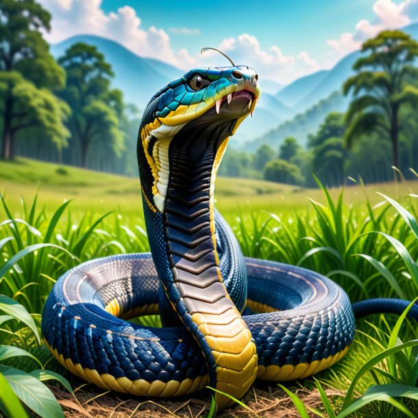 Pic d'un cobra roi dans un jean dans la prairie