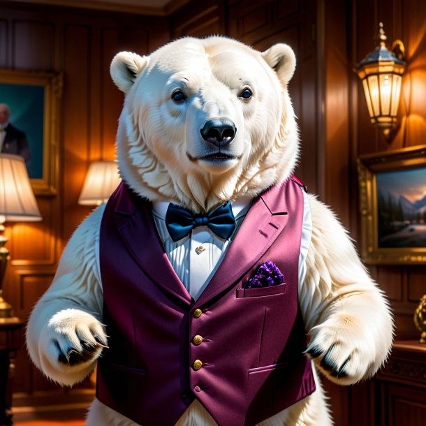 Image of a polar bear in a vest in the house