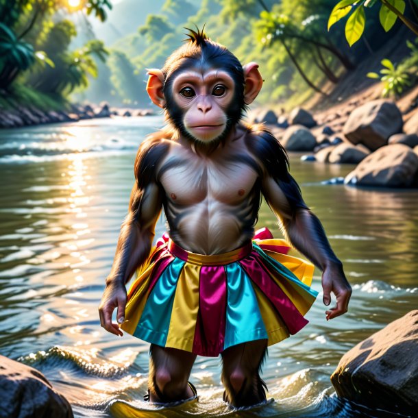 Foto de um macaco em uma saia no rio