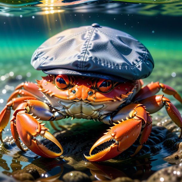 Pic of a crab in a cap in the water