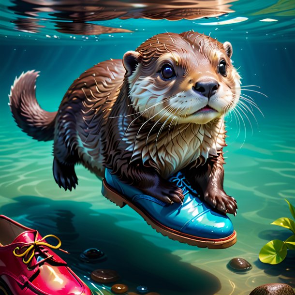 Illustration of a otter in a shoes in the water