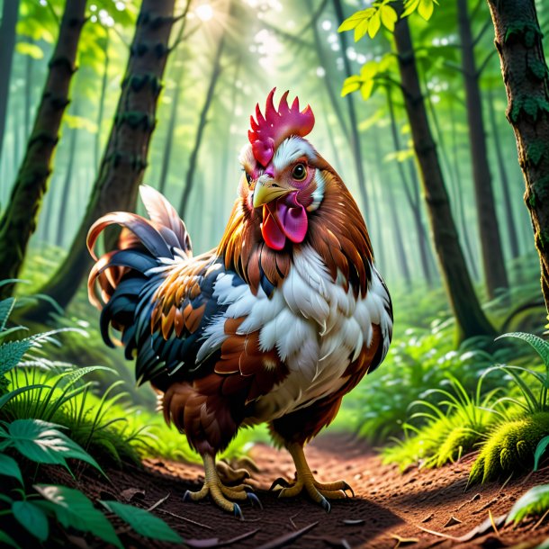 Pic d'une menace d'une poule dans la forêt