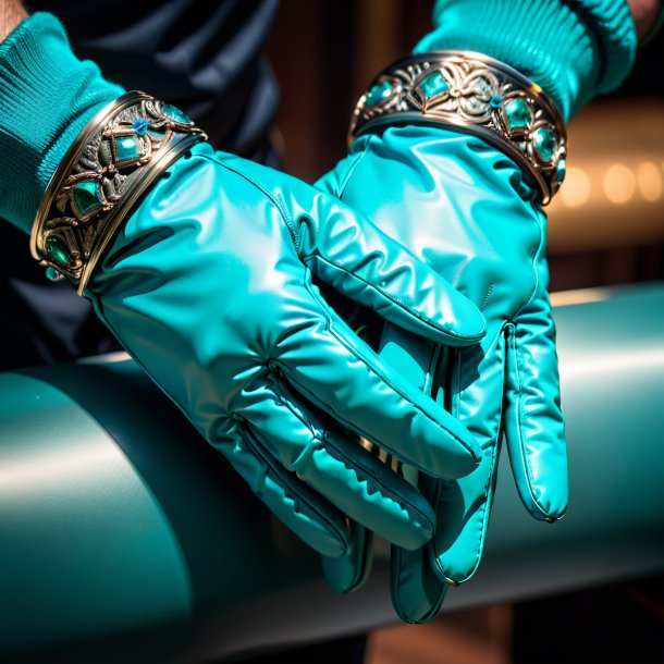 Pic of a teal gloves from metal