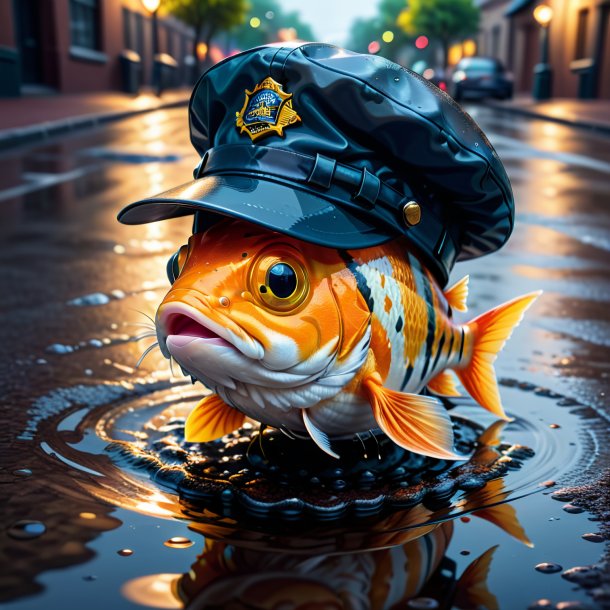 Illustration of a fish in a cap in the puddle