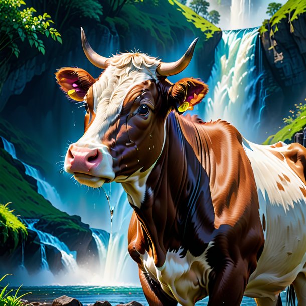 Picture of a crying of a cow in the waterfall