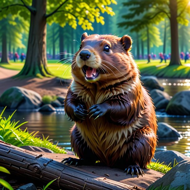 Picture of a playing of a beaver in the park