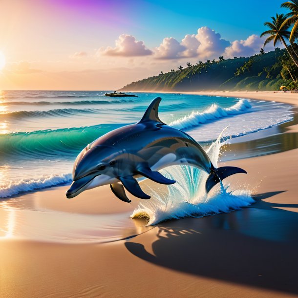 Picture of a playing of a dolphin on the beach