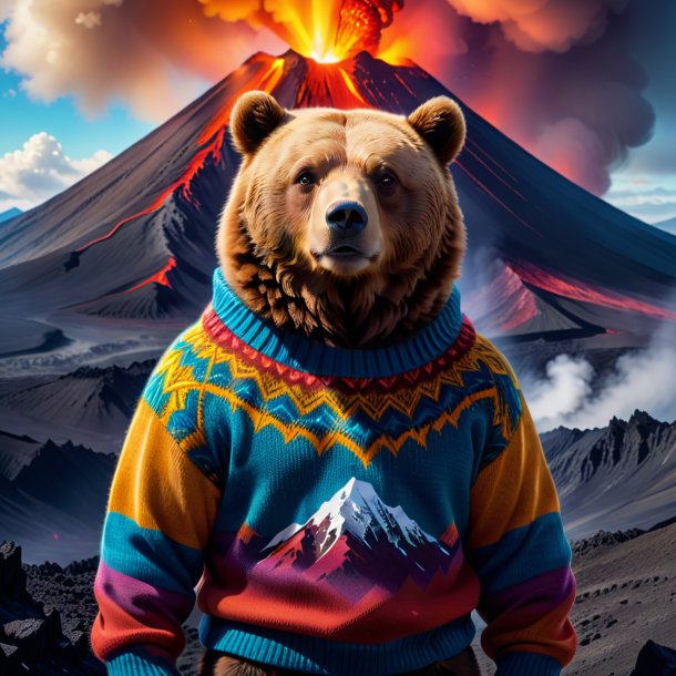 Picture of a bear in a sweater in the volcano