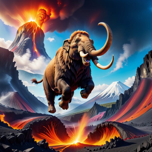 Pic of a jumping of a mammoth in the volcano