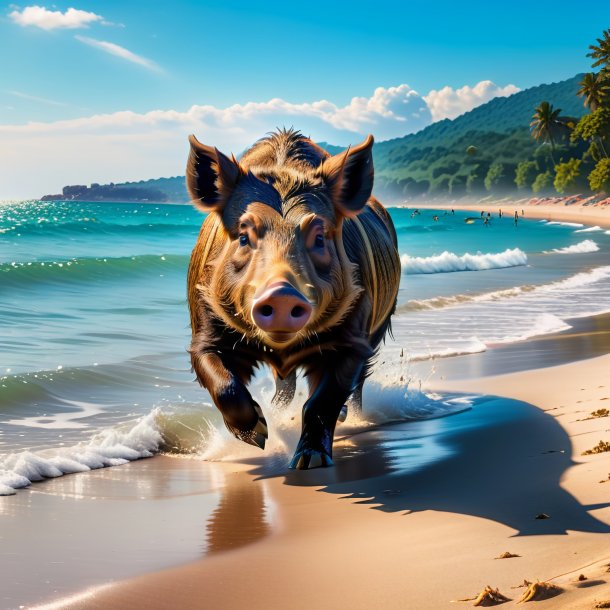 Foto de un baño de un jabalí en la playa