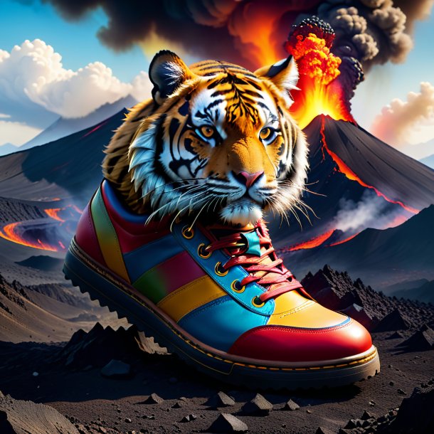 Picture of a tiger in a shoes in the volcano